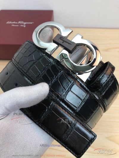 AAA Copy Cheap Salvatoye Ferragamo Crocodile Belt - SS Gancini Buckle